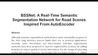 BSSNet A Real Time Semantic Segmentation Network for Road Scenes Inspired From AutoEncoder [upl. by Littman]