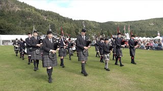 Scotland the Brave as Granite City amp Lathallan School Pipe Band march off 2023 Ballater Games [upl. by Africa]