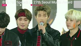 180125 BTS Full Speech  27th Seoul Music Award [upl. by Nevaed754]