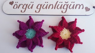 örgü süsleme çiçeği yapımı 🌺 crochet flower [upl. by Nosnarb]