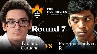 Round 7  Fabiano Caruana  Praggnanandhaa R  FIDE Candidates 2024 [upl. by Seni]