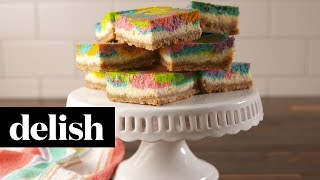 Rainbow Vanilla Cheesecake Bars  Delish [upl. by Ile327]