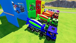 TRANSPORTING COLORED SCANIA MIXER CEMENT TRUCK TO GARAGE WITH TRANSPORTER TRUCK [upl. by Noirrad]