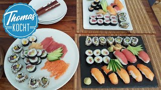 Sushi selber machen  Sushi Reis kochen  Nigiri Maki Sushi und California Roll  Thomas kocht [upl. by Seni]