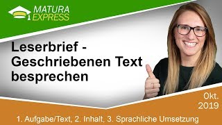 Leserbrief – Geschriebenen Text besprechen  Zentralmatura Deutsch Mai 2019 5 [upl. by Lothar]