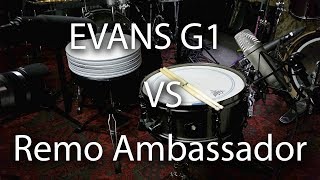 Evans G1 coated vs Remo Ambassador on Snare [upl. by Karly]