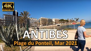 Antibes France • Plage du Ponteil • March 30 2021 • 4K Virtual Tour [upl. by Doak]