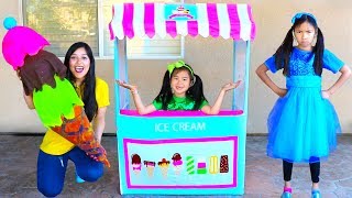 Wendy amp Jannie Pretend Play with Giant Ice Cream Cone Cart Store Kids Toy [upl. by Alohs]