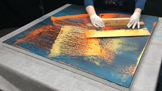 abstrakte Acrylmalerei auf grosser Leinwand  Gold Blau Reflex Orange [upl. by Mueller]