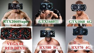 Geforce vs Radeon 2060 Super vs Vega 64 vs 1660ti vs RX580 vs 1060 vs RX570 [upl. by Secnarf]