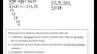 Dijeljenje decimalnog broja decimalnim brojem [upl. by Natek]