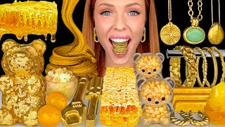 ASMR MUKBANG Gold Food Edible Jewelry Candy Slime Honeycomb Edible Gold Dust Lemon Jelly 먹방 [upl. by Dorotea901]