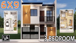 2 STOREY 3 BEDROOM MODERN HOUSE DESIGN 6X9 METERS [upl. by Nylzzaj]