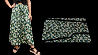 Very easy Palazzo Pants Trousers cutting and sewing  DIY culottes pants [upl. by Larine746]