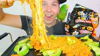 SUPER SPICY CHEESY RAMEN NOODLES • Mukbang amp Recipe [upl. by Jolie446]