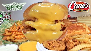 MUKANG ASMR WINGSTOP CHICKEN SANDWICH WITH CHEESE SAUCY VOODOO FRIES RAISING CANES CHICKEN TENDERS [upl. by Kendyl]