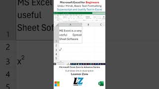 Superscript and Justify Text in MS Excel excel learning teacher shorts shortsfeed education [upl. by Tucker]