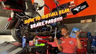 INSTALLING REAR BRAKES ON A 2020 HARLEY DAVIDSON ROAD GLIDE TOURING [upl. by Nailluj107]