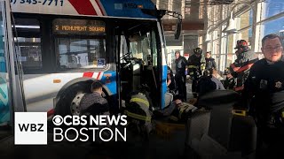 Bus slams into Massachusetts bus terminal with passengers on board [upl. by Akenet635]