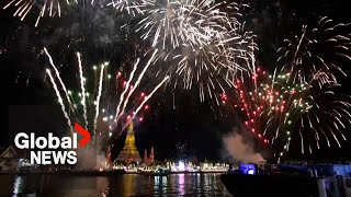 New Years 2023 Thailand ushers in New Year with fireworks over iconic temple in Bangkok [upl. by Carlson]