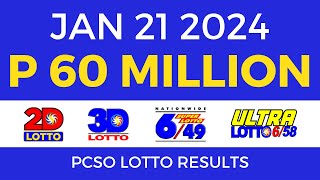 Lotto Result January 21 2024 9pm PCSO [upl. by Jacinthe958]