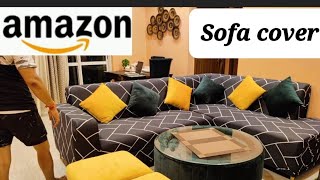 Amazon Elastic sofa cover Amazon sofa cover review How to install a elastic sofa cover  L shap [upl. by Hauser576]