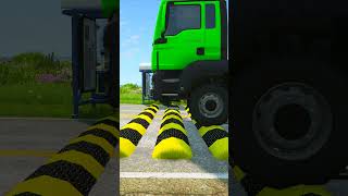 Double Flatbed Trailer Truck vs Speedbumps Train vs Cars  Tractor vs Train BeamngDrive [upl. by Nebeur]