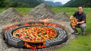 I Cooked a Huge Pizza Underground in the Wild Mountains Homemade Sausage Pizza Recipe [upl. by Jourdain]