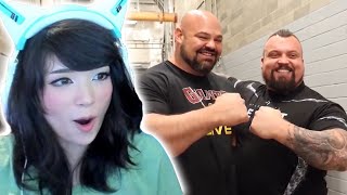 Emiru reacts to Giants having fun Brian Shaw Eddie Hall Hafthor Bjornsson [upl. by Ativahs]