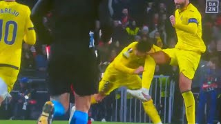 Matteo Gabbia injured vs Rennes after collision with Raul Albiol villarreal rennes football [upl. by Ameerak]