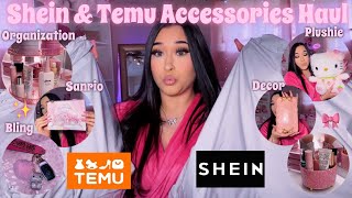 SHEIN amp TEMU ACCESSORIES HAUL 2024 home decor organizers jewelry bling pink amp hello kitty [upl. by Yerfdog]