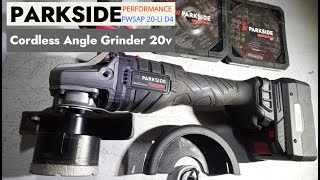 PARKSIDE PERFORMANCE PWSAP 20Li D4  Cordless Angle Grinder 20v [upl. by Meijer721]