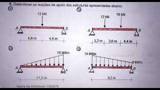 REAÇÕES DE APOIO EXERCÍCIOS RESOLVIDOS SIMPLES E CARGAS DISTRIBUÍDAS [upl. by Lind]