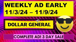 DOLLAR GENERAL WEEKLY AD EARLY COMPLETE AD 11324  11924 [upl. by Arihat]