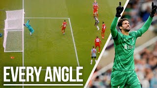 WHAT A SAVE  Every angle of Alissons stop for Liverpool vs Newcastle [upl. by Ecnerolf225]