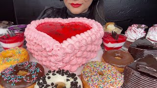 ASMR EATING CHOCOLATE CAKESTRAWBERRY CAKEDONUTRED VELVET CUP CAKEMOUSSE CAKE OREO FOOD VIDEO [upl. by Orat]