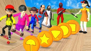 Scary Teacher 3D vs Squid Game SkateBoard Ramp vs Honeycomb Candy Level Max 5 Times Challenge [upl. by Ear]