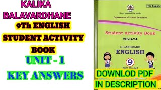 9th English Student Activity Book key answers Unit 1 Kalika Balavardhane learneasilyhub [upl. by Trueman]