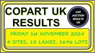 COPART UK AUCTION RESULTS FOR FRIDAY 11124 [upl. by Ahsikcin98]