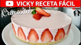 CHEESECAKE DE FRESA SIN HORNO  VickyRecetaFacil [upl. by Ahsenrad]