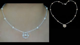 Easy DIY Tutorial How to Make a Beautiful Pearl Beading Necklace with Pendant Using White Pearls [upl. by Refynnej673]