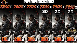 Ryzen 5 7500F vs 5 7600x vs 7 7700x vs 7 7800x3D vs 9 7900x3D vs 9 7950x3D  Test  1080p  RTX 4090 [upl. by Kcirrek]