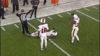 Elijah Moore Suffers Scary Head Injury vs Jets [upl. by Lsiel]