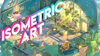 ISOMETRIC ART detailed MAGICAL HOME illustration process painted in PROCREATE [upl. by Abbot]