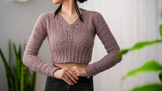 How to Crochet a Long Sleeve Crop Top  Pattern amp Tutorial DIY [upl. by Salisbarry]