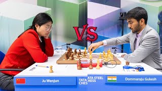 Ju Wenjun 2549 vs Gukesh 2725  Tata Steel Masters 2024  R8 [upl. by Mulvihill383]