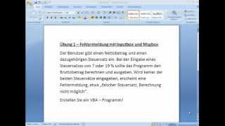 Excel VBA  Fehlermeldung mit Inputbox und Msgbox  Übung 1 [upl. by Aztin460]