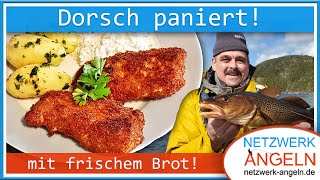 Ich liebe dieses leckere und knusprige Fischfilet Kabeljau mit frischem Brot paniert [upl. by Naashom]