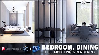 Bedroom Dining Modeling amp Rendering  Workflow SKETCHUP VRAY PHOTOSHOP [upl. by Debbra]