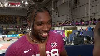 Noah LYLES Interview Post 60m FINAL 2024 World Championships [upl. by Raskin]